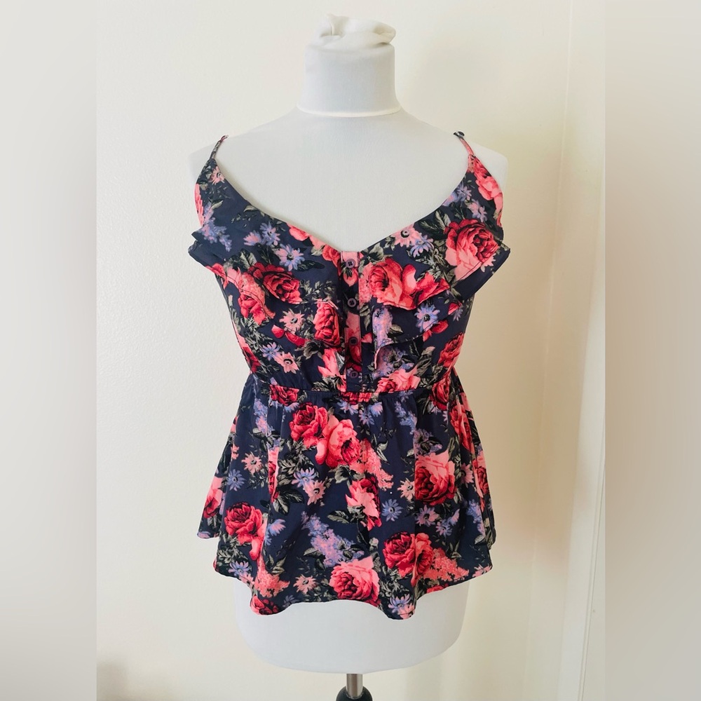 Tally Weijl Women Tank Top EU 38 US M Floral Colorful Ruffles Romantic Summer
